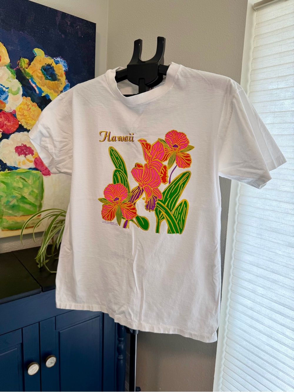 Vintage 1996 Hawaii Floral T-Shirt Large Made in USA Anvil 90s Hawaiian Tee